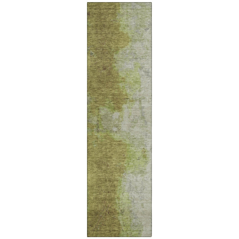 Machine Washable Indoor/Outdoor Xhevrie Olive Rug, Runner 2'3" x 7'6"