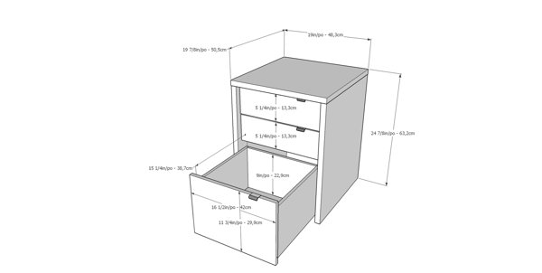 Blaire 50 Double 3-Drawer Storage with Shelves