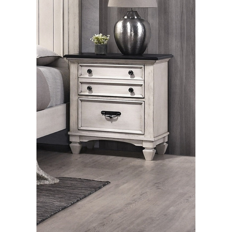 Table de chevet à deux tons pour la chambre à coucher: deux tiroirs de rangement, structure solide avec une finition solide et stable