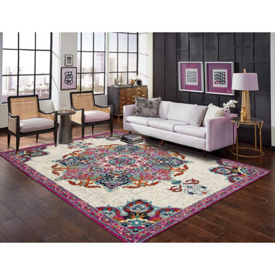 Tapis intérieur / extérieur en laine oriental mauve / beige