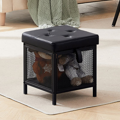 Buttler 13 Wide Faux Leather Tufted Square Storage Ottoman with Storage