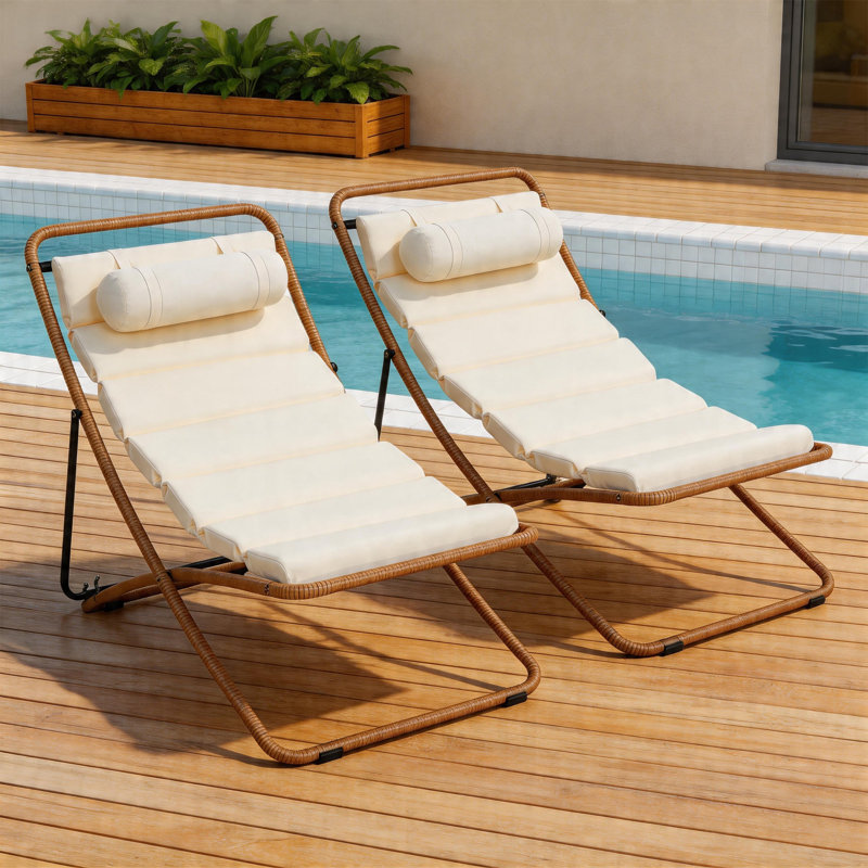 2 chaises de patio pliantes en rotin pour l'extérieur, dossier réglable avec coussin et appui-tête
