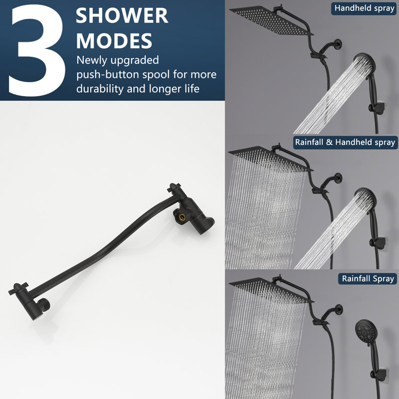 Système de douche 12 pièces en acier inoxydable 1 pièce mural noir