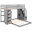 Lit superposé simple au-dessus d'un lit double gris - Rehaussez votre espace avec des tablettes, des tiroirs et des tiroirs de rangement à 3 niveaux pratiques et élégants