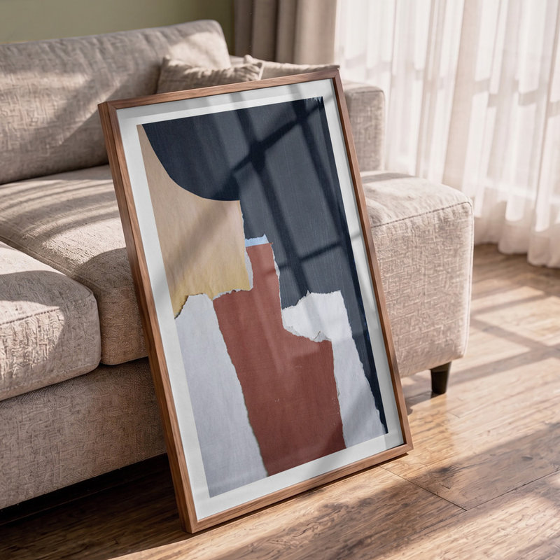 Earthy Abstract Collage by Cyrille Gulassa — Abstract Wall Art, 16 × 24, Matted Framed Print, Gold