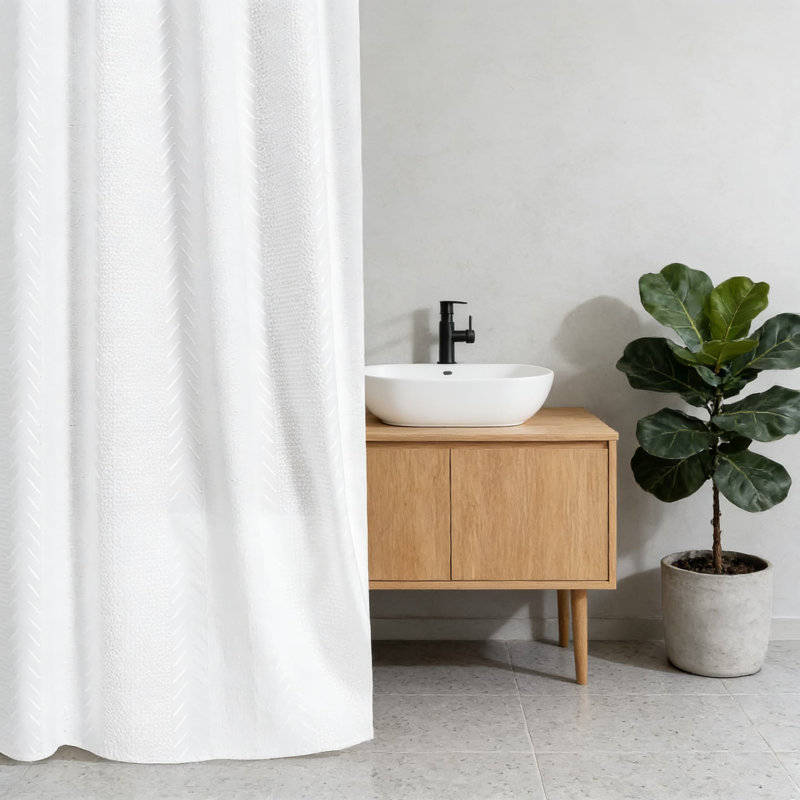 Rideau de douche à motif en relief 3D, rideau de salle de bain en tissu de polyester imperméable avec œillets en métal, design texturé rétro pour un décor élégant