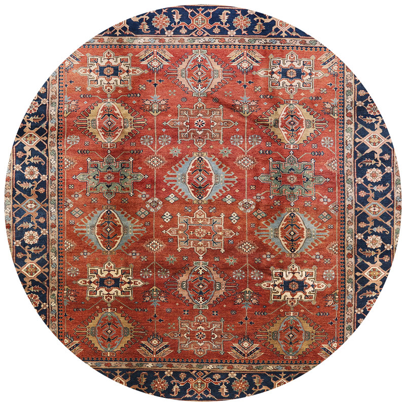 Tapis oriental orange / bleu / brun Avak, Rond 5 pi