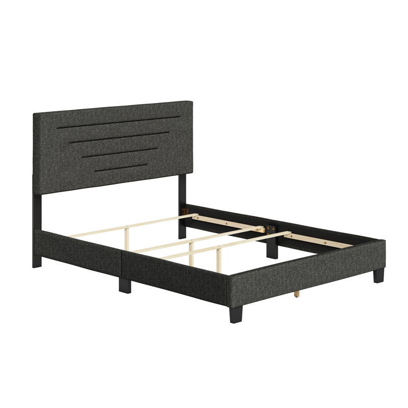 Charcoal Linen Upholstered Full Platform Bed with Headboard