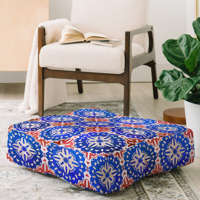  Coussin Boho, Bleu / Rouge
