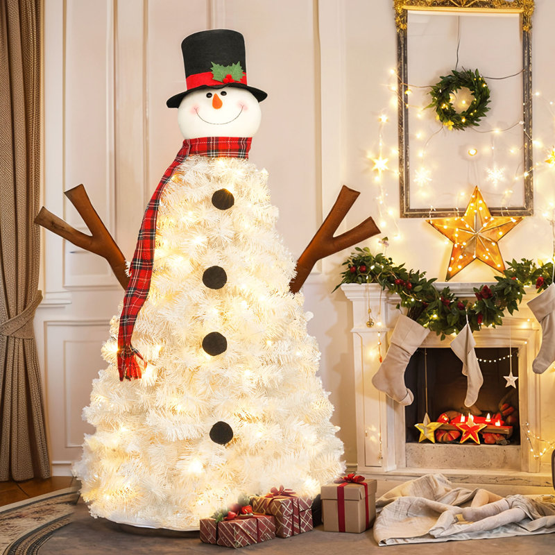 Arbre de Noël illuminé en forme de bonhomme de neige de 4 pi avec 100 lumières et 380 branches, PVC