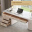Bureau blanc en demi-cercle fritté en pierre, 5 tiroirs-108258919