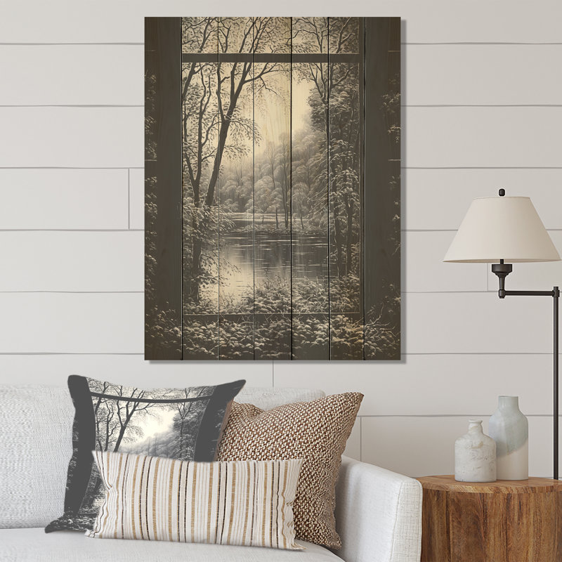 «Midnight Gothic Winter Window View IV - Winter Landscape on Wood Print», H 20 po x l 10 po