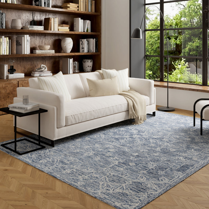 Tapis en laine touffeté à la main Ivy, Rectangulaire 7 pi 6 po x 9 pi 6 po, Bleu