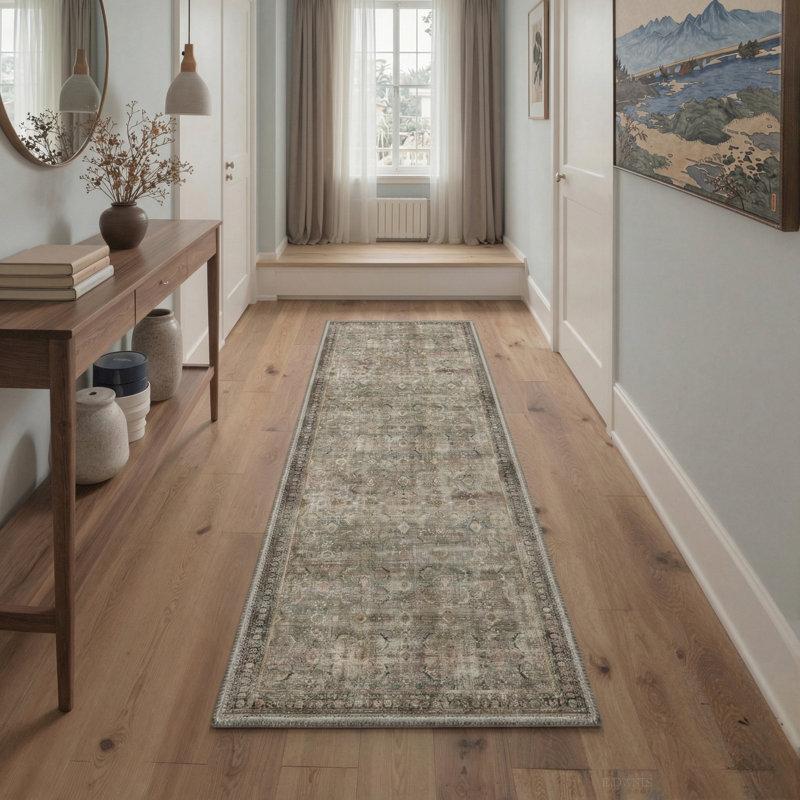 Persian Vintage Machine Washable Brown Indoor Area Rug with Non-Slip Backing, Runner 2' x 6'