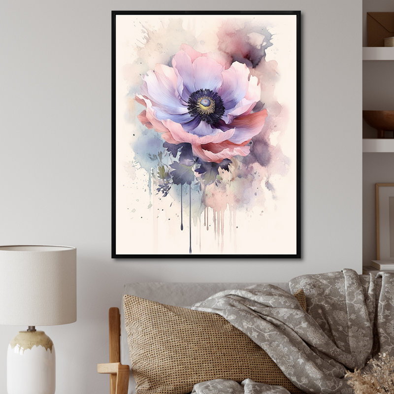 Minimalisme, coquelicots mauves, beauté sur toile, Cadre flottant noir, 20" H x 12" W