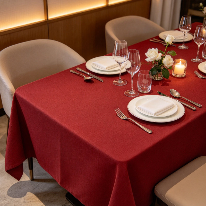 Red Faux Linen Spill-Proof Rectangle Tablecloth (132x178cm)