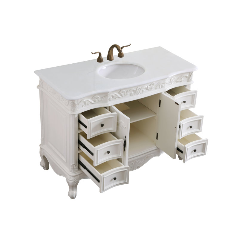 Northwich 48'' Single Bathroom Vanity with Engineered Marble Top, Antique White, Ivory White