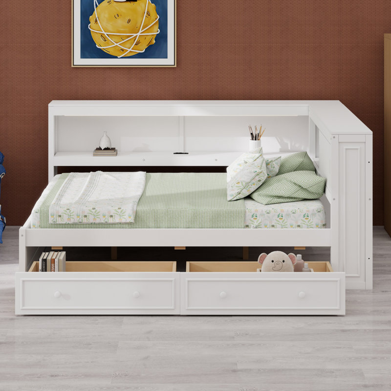 Lit de jour avec tablettes de rangement, Blanc