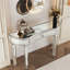 Meuble-lavabo à miroir demi-lune de 47 po avec tiroir en verre cannelé et poignées en cristal, gris et argent, pieds, -, console multi-usage et tiroir d'entrée argenté pour chambre à coucher / vestiaire, style Mid-Century