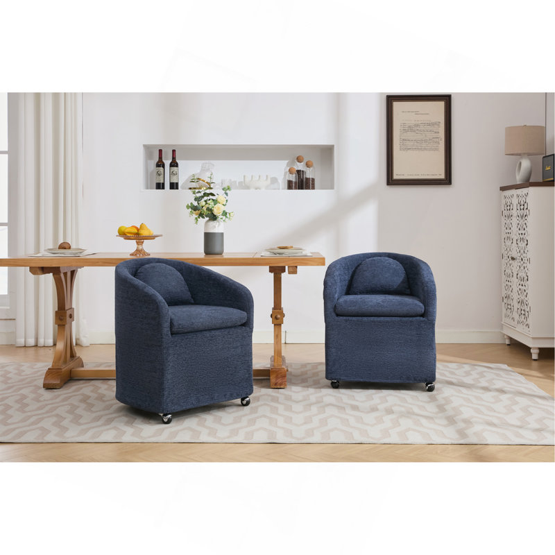 Ensemble de 1 fauteuil de salle à manger en chenille avec coussin de dossier et roues universelles, Bleu