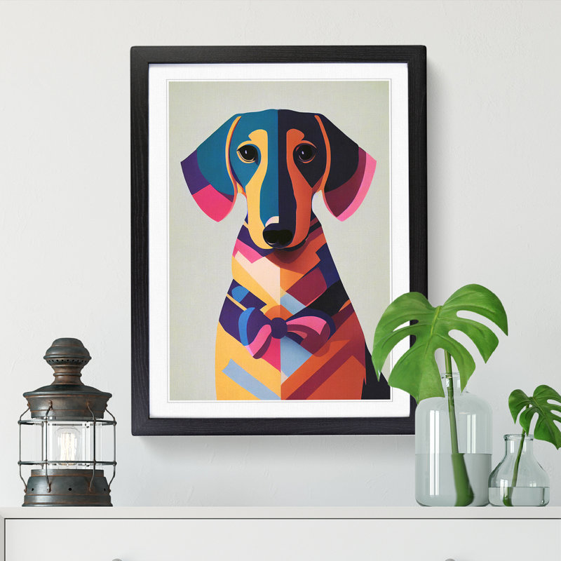 Gebbert Dachshund Retro 1 Piece Single Picture Frame Wall Art, 34" H x 25" W, Beige