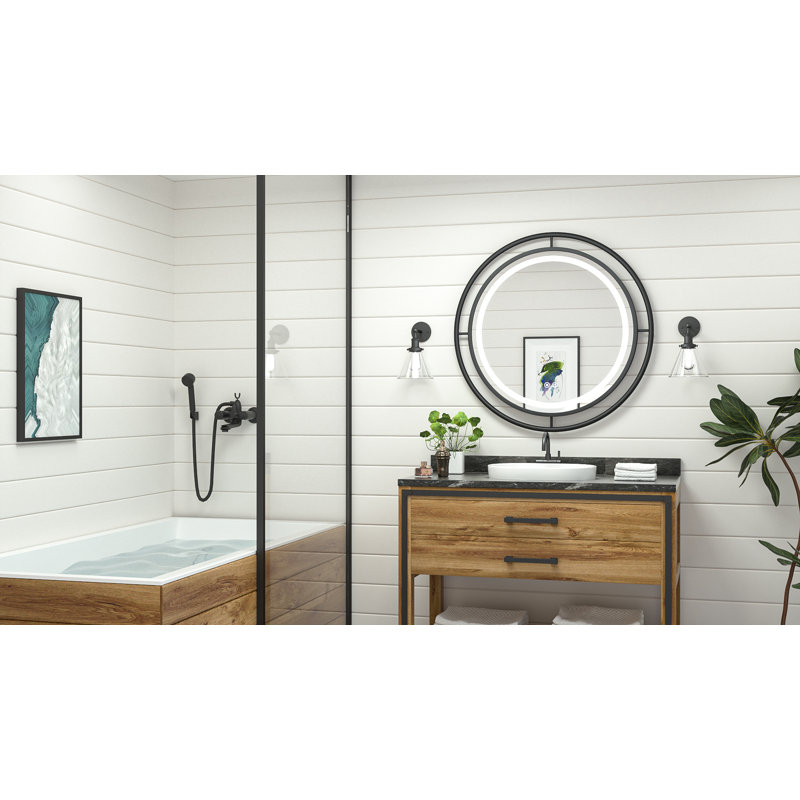 Markia Round Framed Lighted Mirror with 3-Color Adjustable Light Bathroom Vanity Mirror