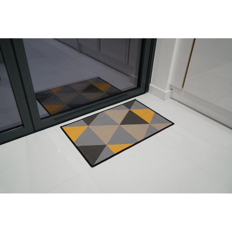 Yeprad Non-Slip Geometric Indoor Doormat, Rectangle 80 x 150cm, Grey/Yellow/Beige