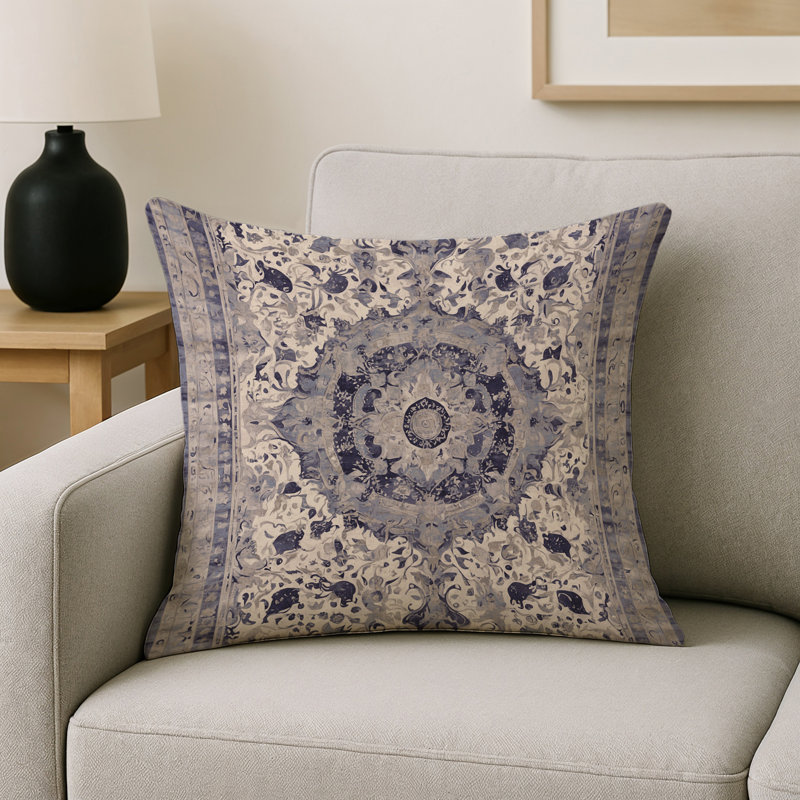 Coussin décoratif intérieur / extérieur gris Modern Modern, Carré 16 po, Gris clair / beige oriental 1
