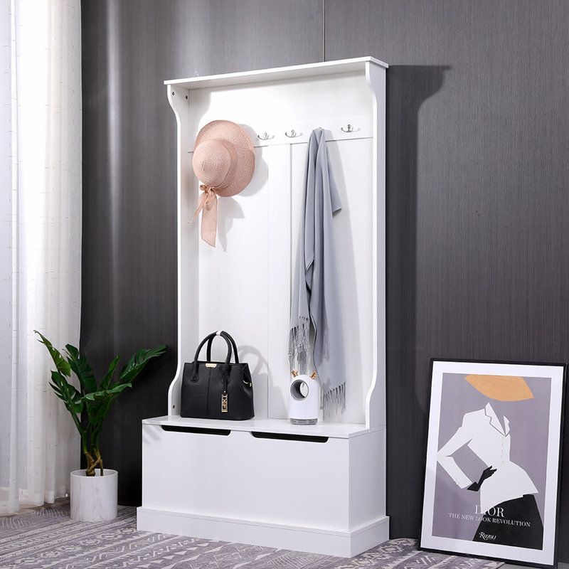 Adame Hallway Tree with Storage Bench, White