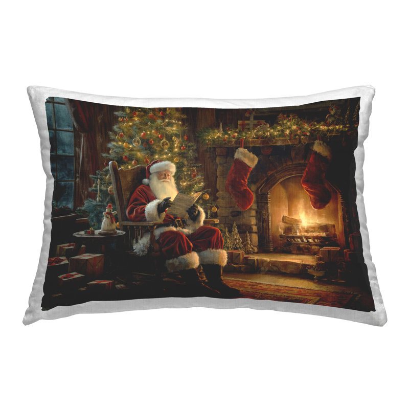Design de coussin décoratif imprimé Père Noël par le feu par Imagine It Images