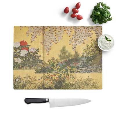 Glass Flowers & The Butterflies by Tawaraya Sotatsu Chopping Board