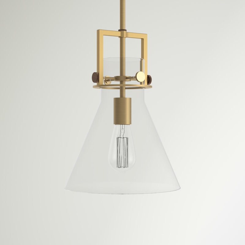 Luminaire suspendu conique à 1 lumière Borgen, Laiton brossé, H 17 po x l 14 po x P 14 po
