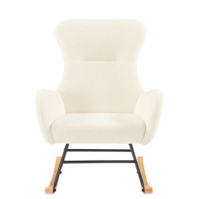 Chaise berçante en tissu rembourrée de mousse, pieds en bois massif à structure métallique, tissu revêtu pour plus de confort
