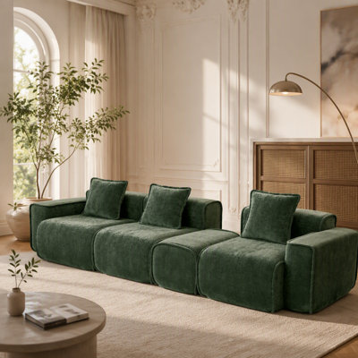 Canapé modulaire en L à 2 places avec passepoil à bordure française, sans assemblage requis, canapé à 2 places avec coussins décoratifs et 1 repose-pieds mobile, tissu de velours rouge