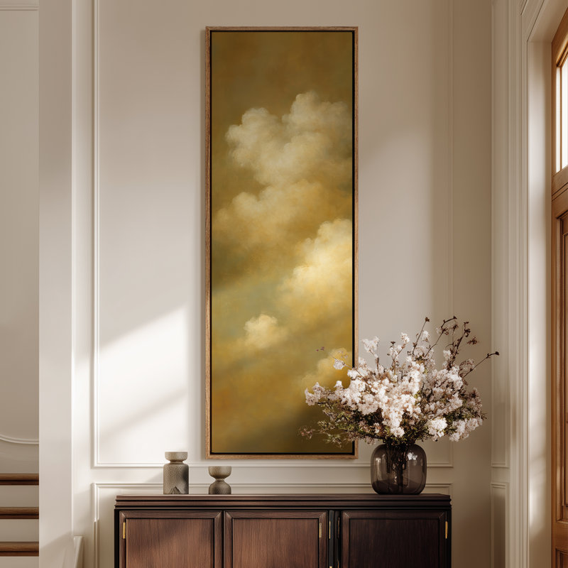 Grande art mural encadré sur toile - Ambre chaleureux et empreintes de ciel crème - 60 po x 20 po, H 60 po x l 20 po, Naturel