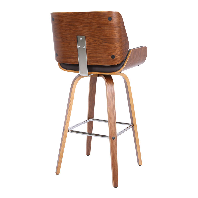 Tyler Mid-Century Swivel Counter Height Barstool in Brown Faux Leather with Walnut, 66cm