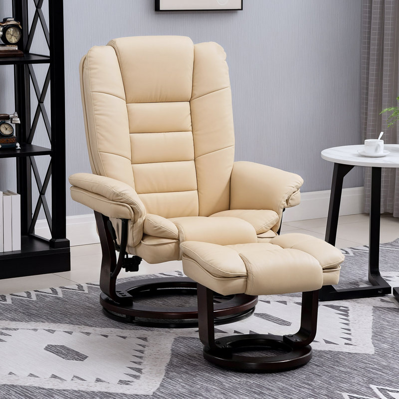 HOMCOM Recliner Chair w/ Footstool 135° Recliner Armchair PU Leather Beige