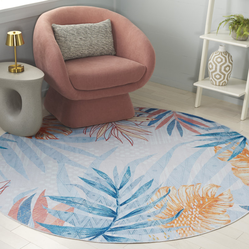 Cassadra Performance Machine Washable Floral Rug, Round 6'