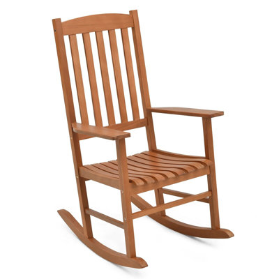 Outdoor Rocking Chair Eucalyptus Wood Chair Ergonomic Slatted Rocker