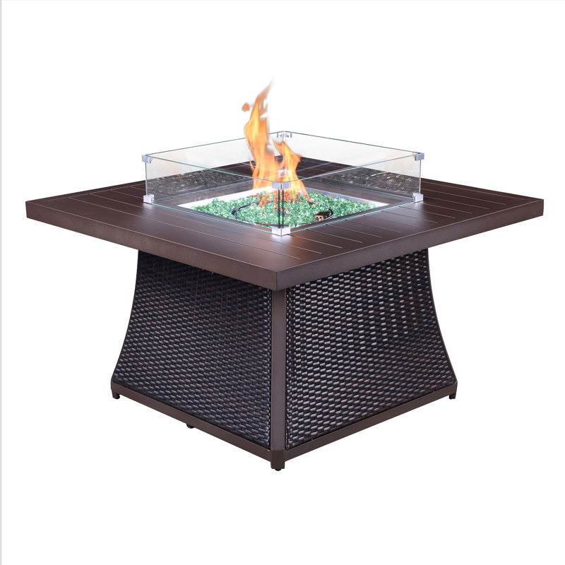 Table de foyer d'extérieur au propane en rotin 42 po avec couvercle Agra
