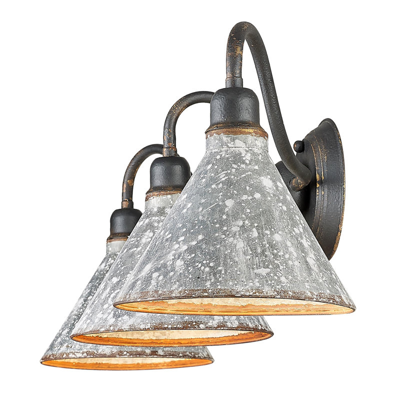 Éclairage pour salle de bain 3 lumières Rema en fer noir antique avec acier galvanisé