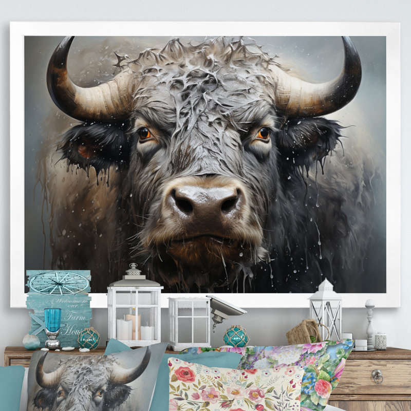 «Brown Buffalo Whispering Whiskers Pointillism», reproduction d'art sur toile, Blanc, H 44 po x l 34 po x P 1,5 po