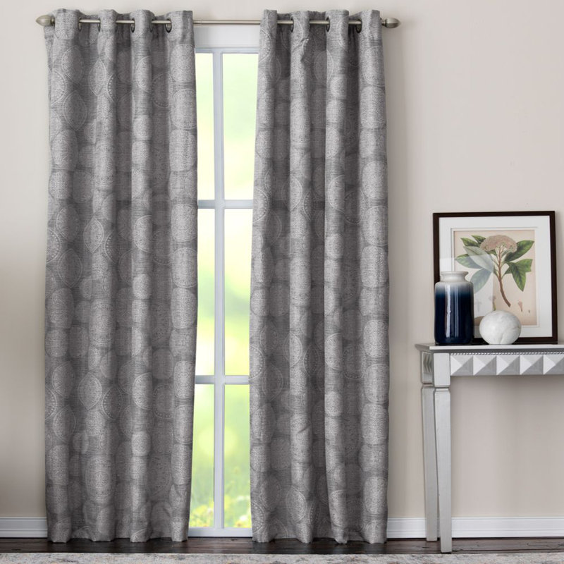 Hermbusche 100% Polyester Room Darkening Circle Print Curtain Panel with Grommet Top, 50" W x 63" L, Gray