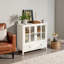Buffet blanc rétro avec portes en verre sculptées doubles et poignée cloche unique - tablette de rangement réglable, L 39 po
