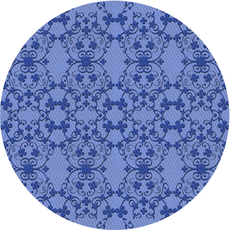 Tapis damassé bleu, Rond 5 pi