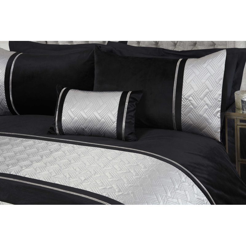 Olympia Chevron Rectangular Boudoir / Breakfast Cushion, Black/Silver