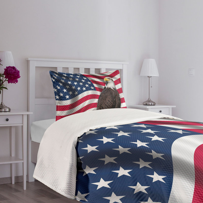 Patriotic American Flag and Eagle Twin Bedspread Set
