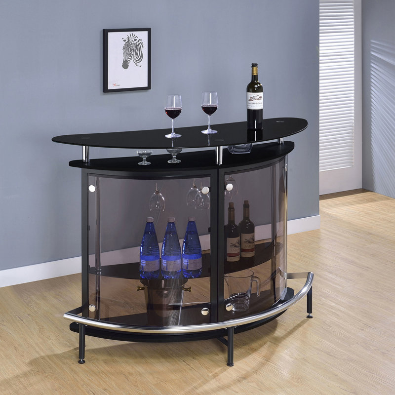 Freestanding Glass Top Home Bar Wine Cabinet, Black