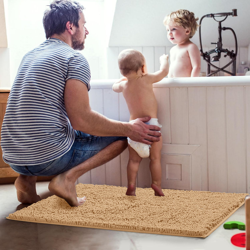 Chenille Non-Slip Non-Slip Bath Mat, Beige, 40cm Width X 60cm Length
