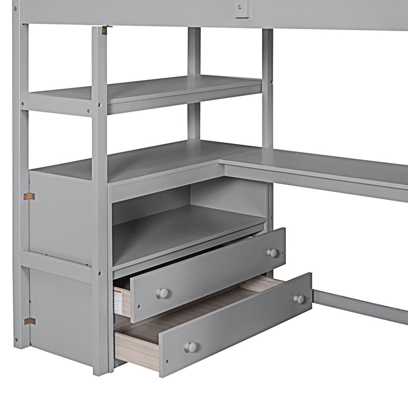 Lit mezzanine avec bureau et tablettes, Grey